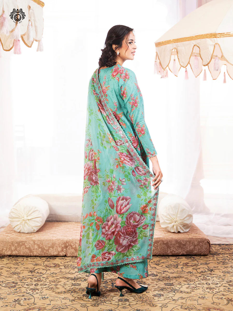 RUHAY SUKHAN 3 PC UN-STITCHED Article 01 (Mint Green with Multicolor Floral Print)