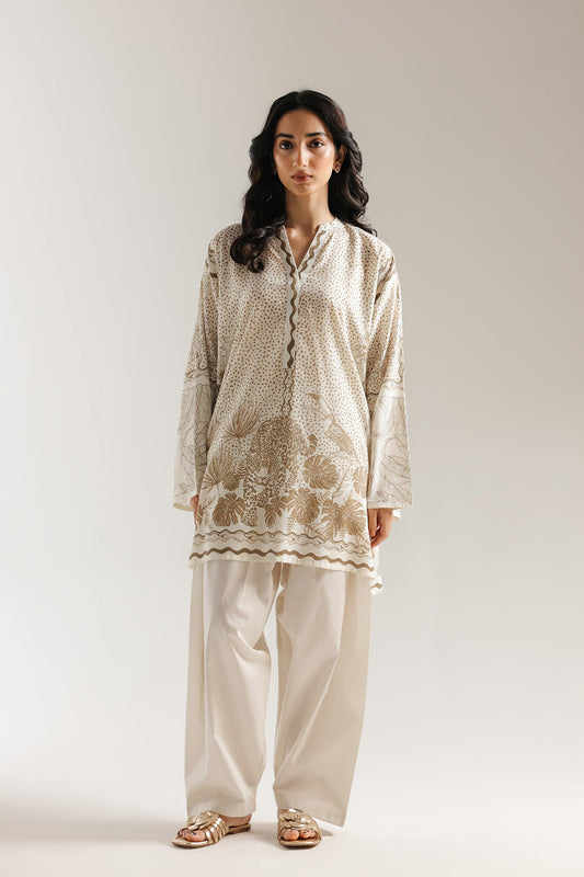 ETHNC-PRINTED KURTI-VANILLA ICE |
SHIRT - A LINE FIT - BAN NECK WITH SLIT - FLARED SLEEVES - SHORT LENGTH