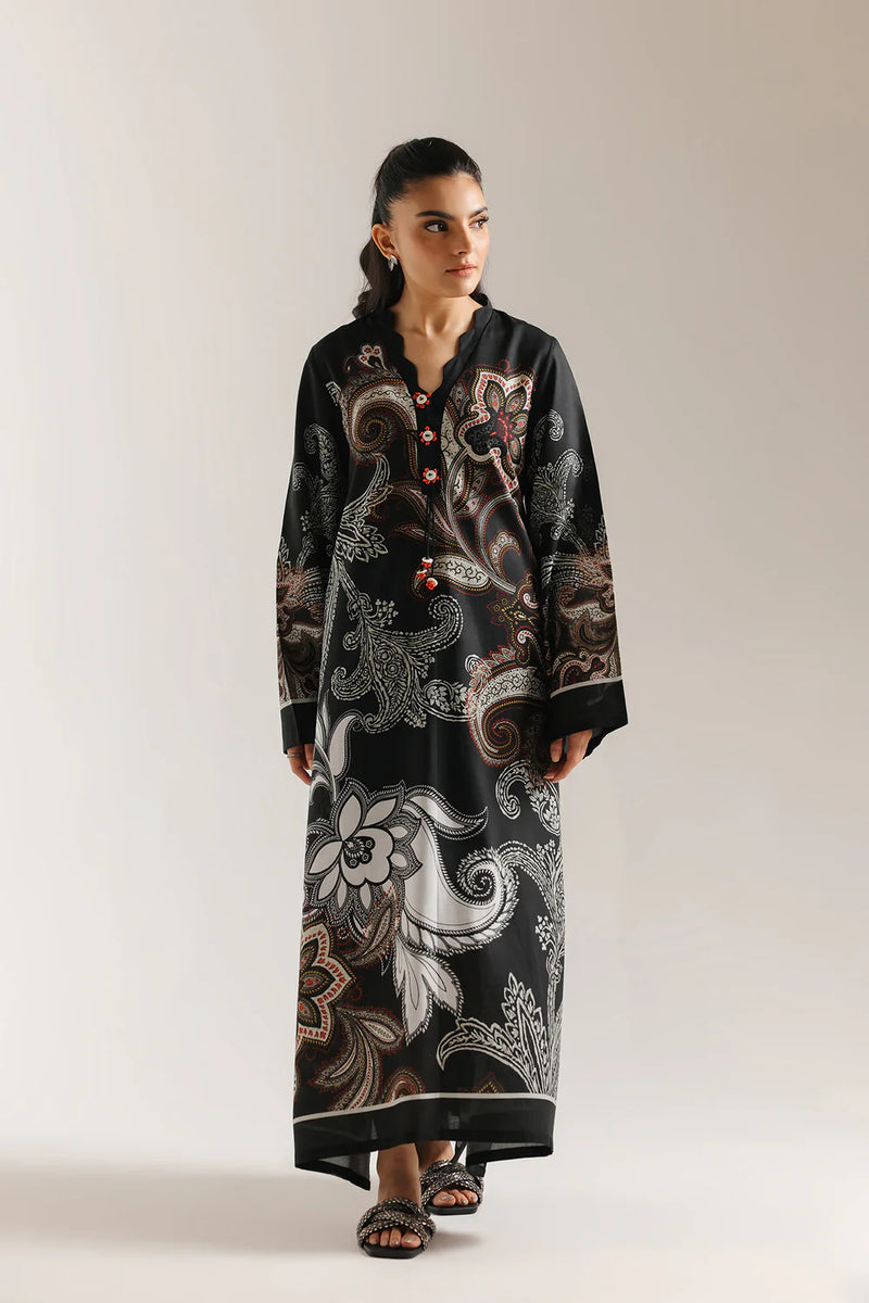 ETHNC-BLACK -DRESS - A LINE FIT -V NECK - FLARED SLEEVES - LONG LENGTH