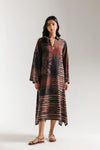 ETHNC-DARK GREY |SHIRT - A-LINE FIT - V-NECK WITH COLLAR - LONG SLEEVES - LONG LENGTH
