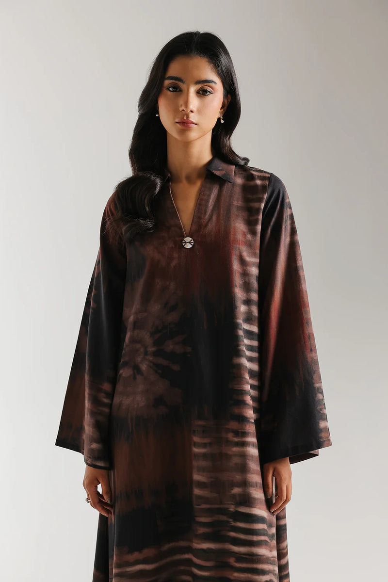 ETHNC-DARK GREY |SHIRT - A-LINE FIT - V-NECK WITH COLLAR - LONG SLEEVES - LONG LENGTH