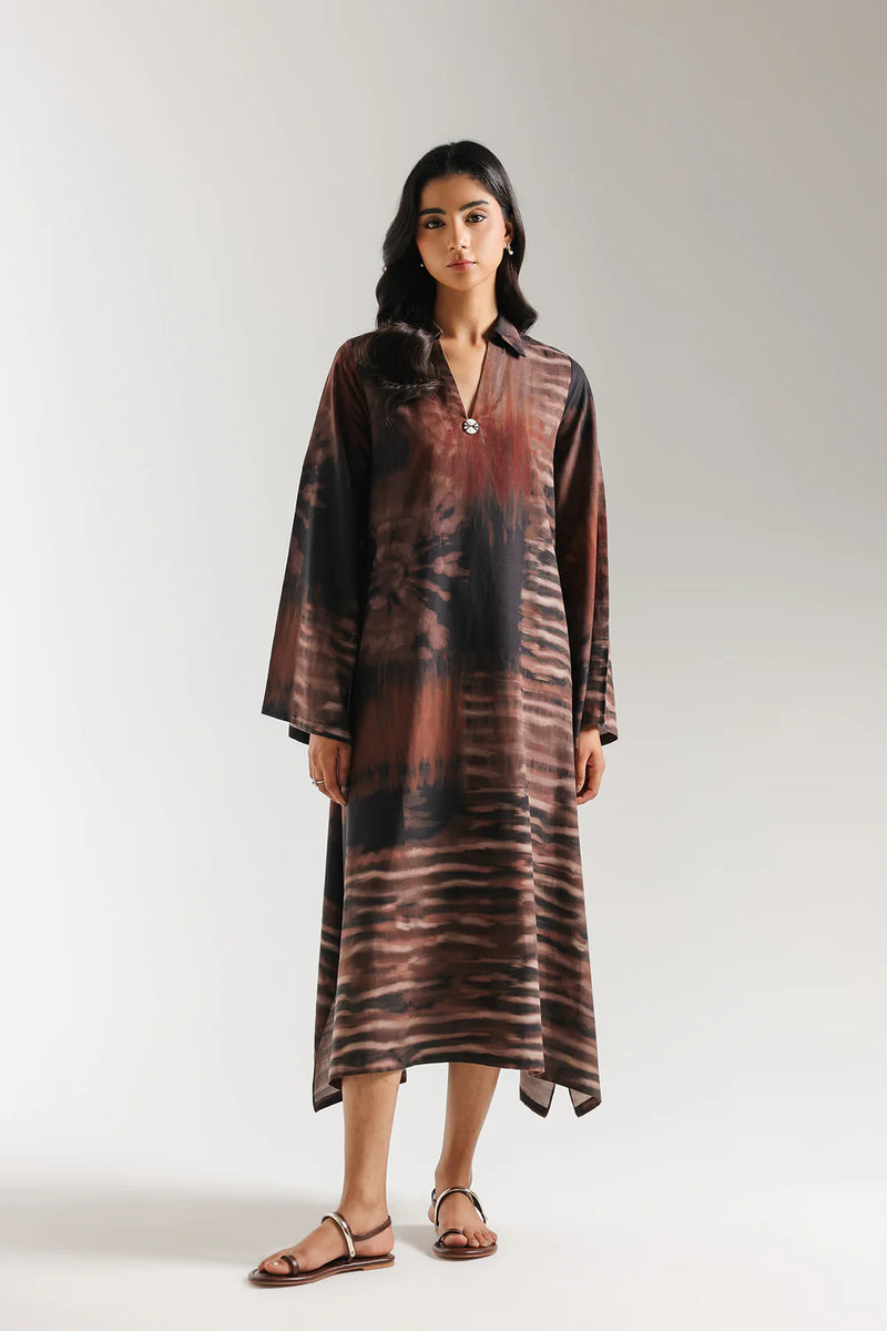 ETHNC-DARK GREY |SHIRT - A-LINE FIT - V-NECK WITH COLLAR - LONG SLEEVES - LONG LENGTH