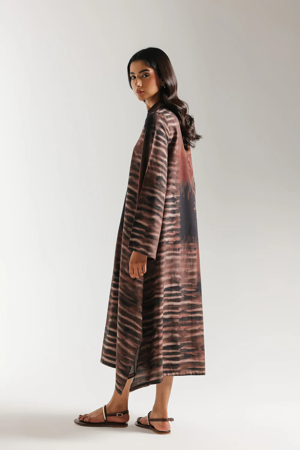 ETHNC-DARK GREY |SHIRT - A-LINE FIT - V-NECK WITH COLLAR - LONG SLEEVES - LONG LENGTH