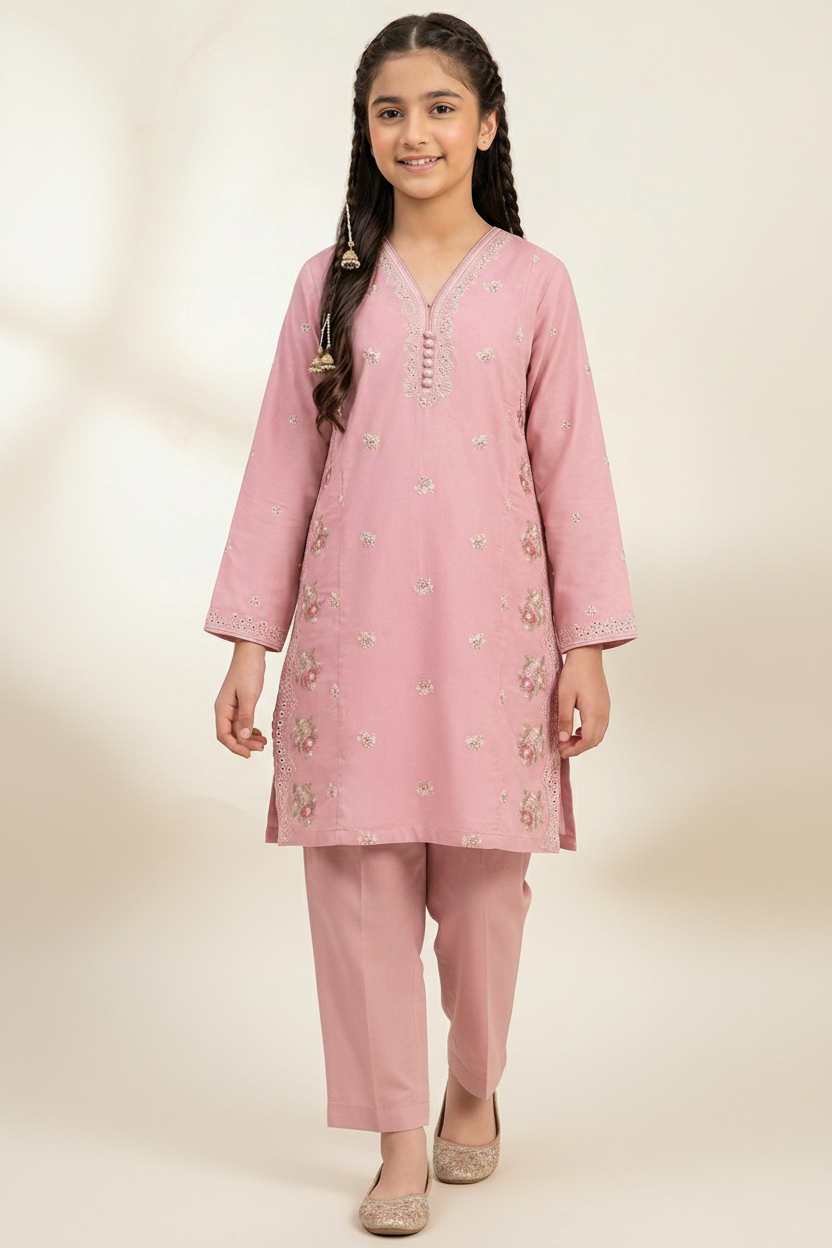 ETHNC Kids Embroidered 2 pcs Stitched Suit -Light Pink