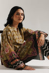 ETHNC Dark Olive Printed 2-Piece Suit | Ban Neck Kurti & Culotte Trouser