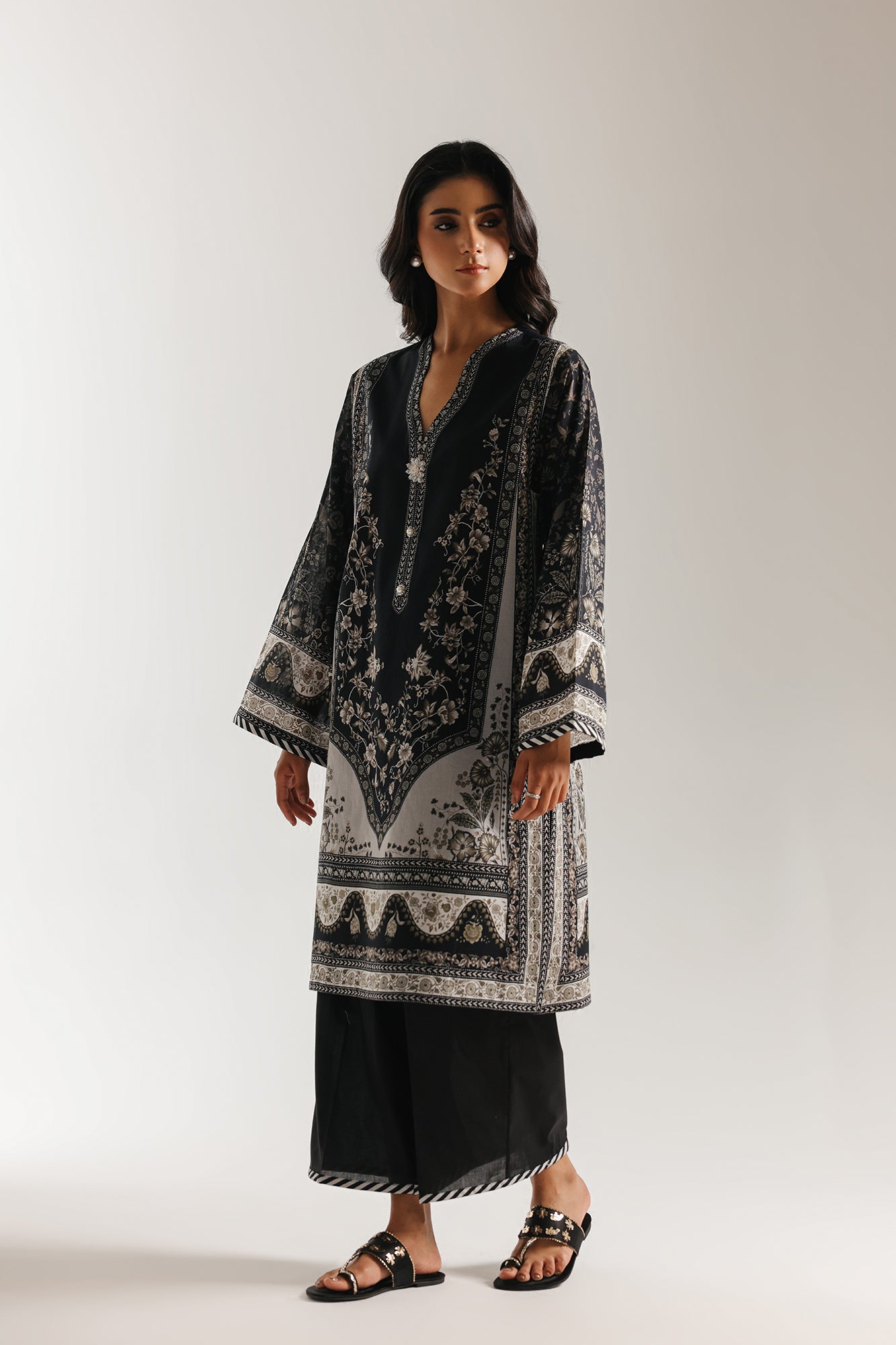 ETHNC -UNSTITCHED - 3 PIECE- PRINTED SUIT- JET BLACK