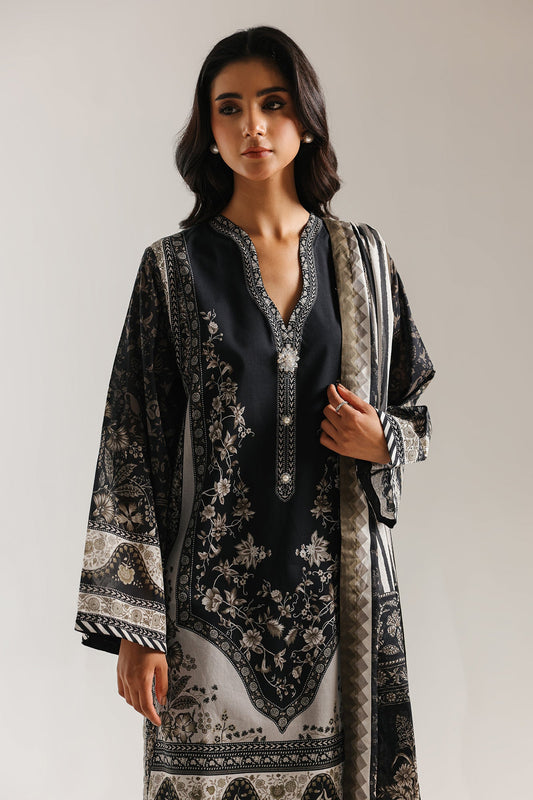 ETHNC -UNSTITCHED - 3 PIECE- PRINTED SUIT- JET BLACK