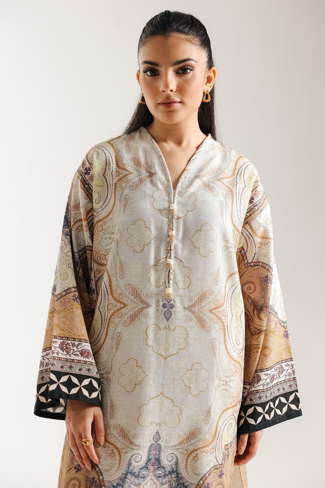 ETHNC -Printed 2-Piece Suit | SHIRT - LOOSE FIT - V NECK-SHALWAR - LOOSE FIT(LIME)