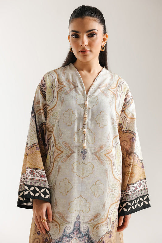 ETHNC -Printed 2-Piece Suit | SHIRT - LOOSE FIT - V NECK-SHALWAR - LOOSE FIT(LIME)