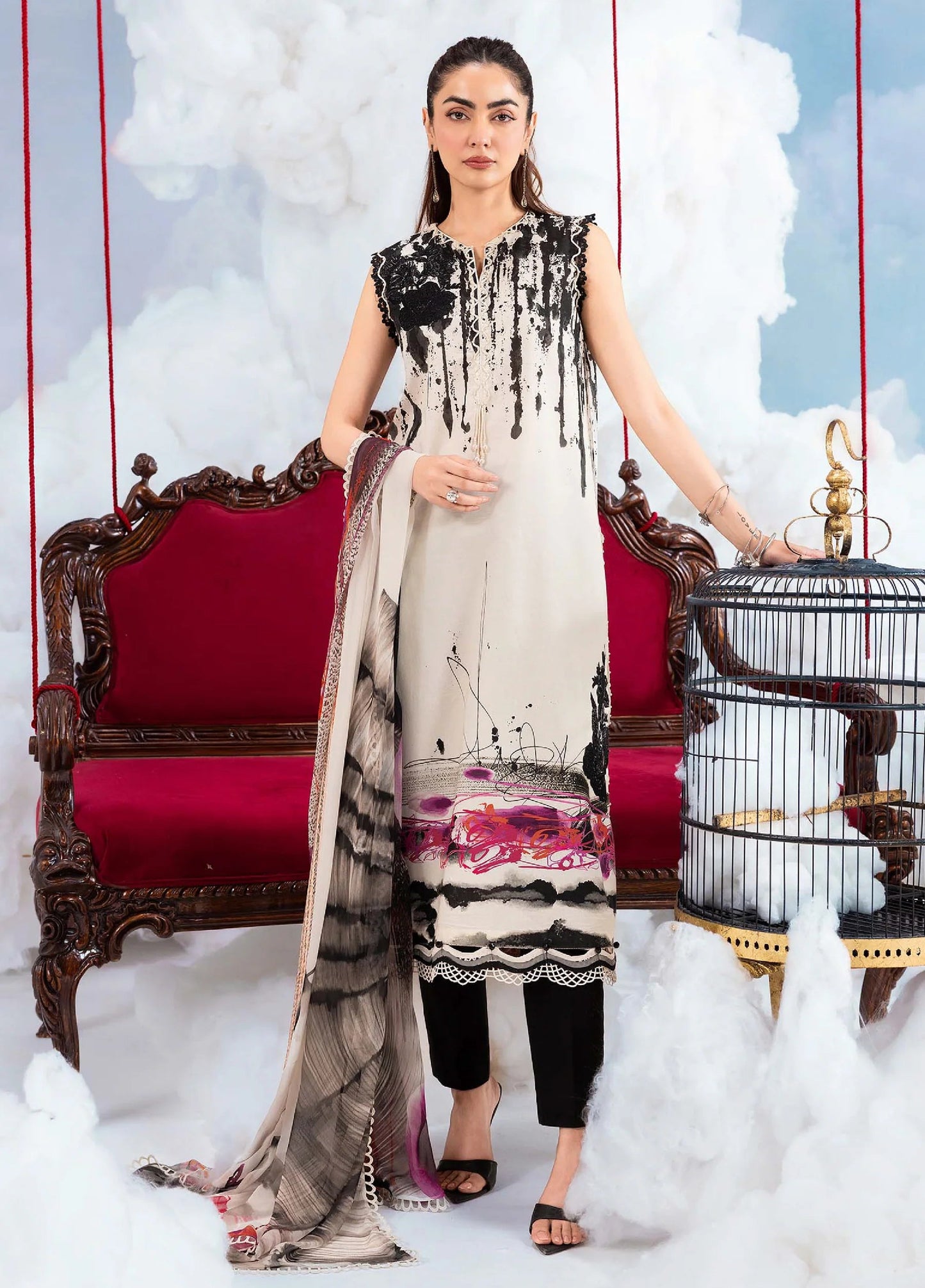 MARIA B BASICS SUMMER MB-CUSV14-06B-3 Pc Unstitched Embroidered Lawn Suit