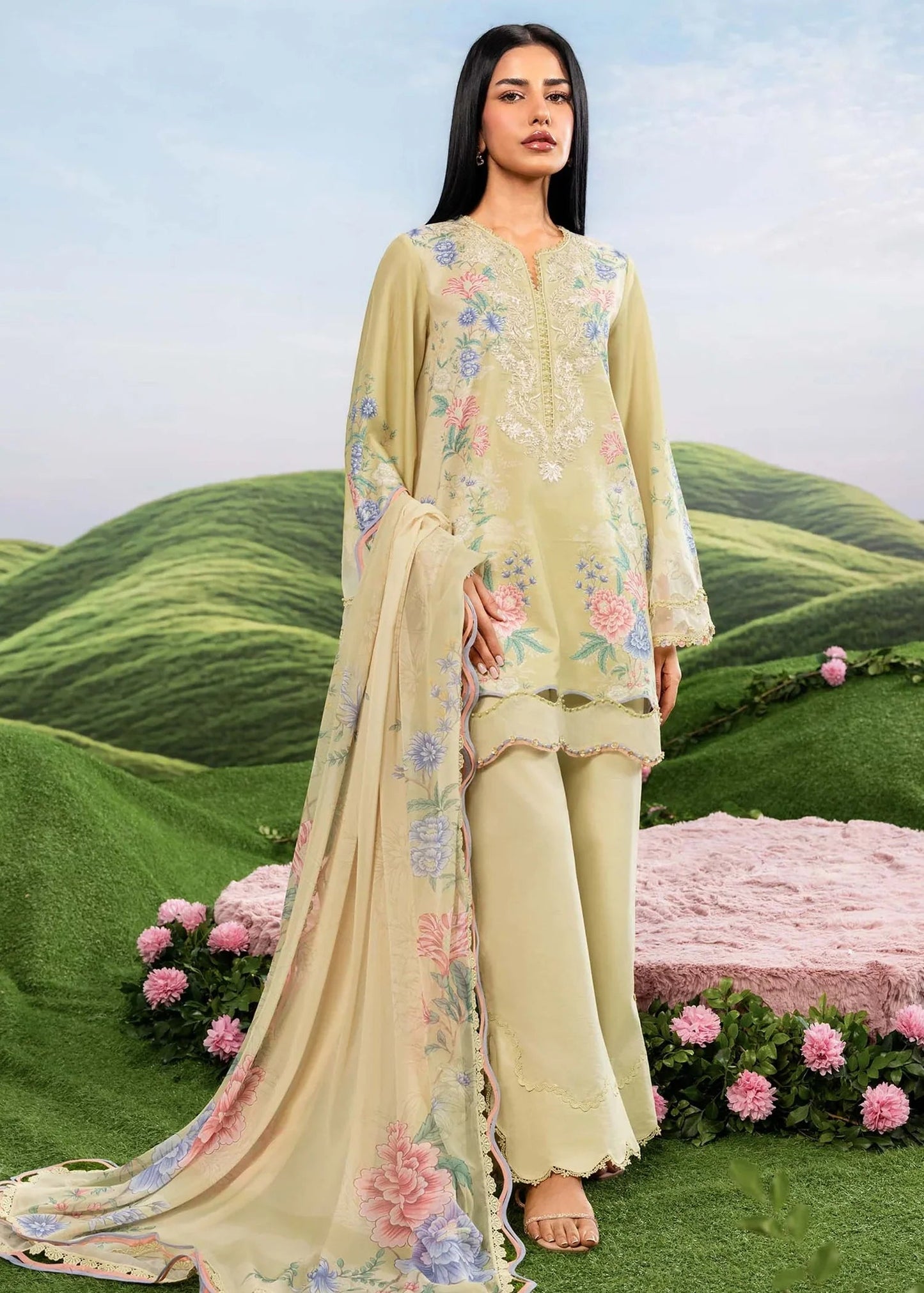 MARIA B BASICS Dreamscape Eid MB-CUSV14-11A-3 Pc Unstitched Embroidered Lawn Suit