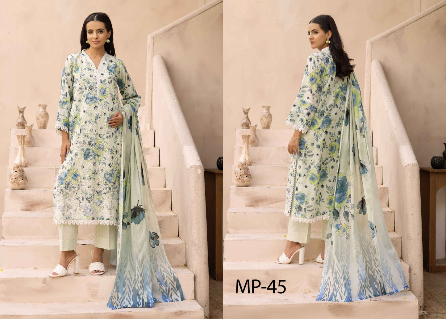 Nur Embroidered and Printed Lawn Collection | MP- 45 (White Floral)