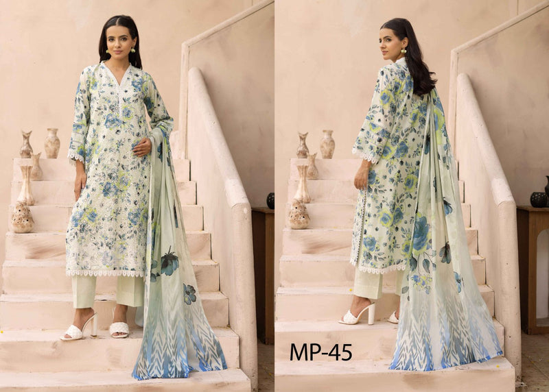 Nur Embroidered and Printed Lawn Collection | MP- 45 (White Floral)
