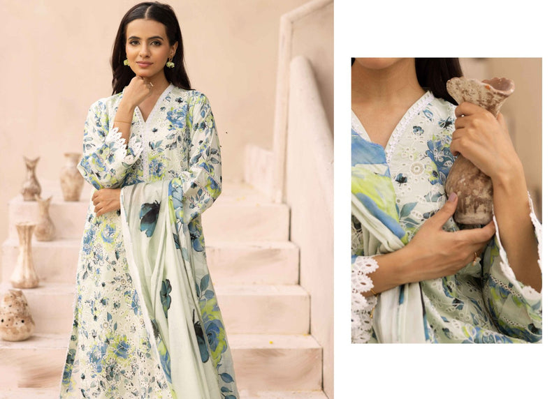 Nur Embroidered and Printed Lawn Collection | MP- 45 (White Floral)