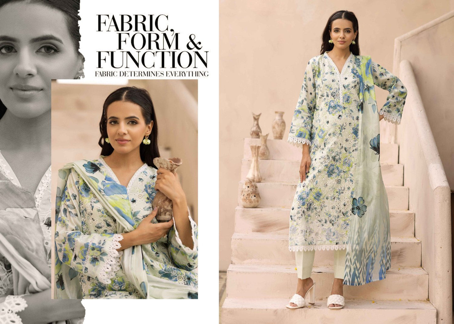 Nur Embroidered and Printed Lawn Collection | MP- 45 (White Floral)