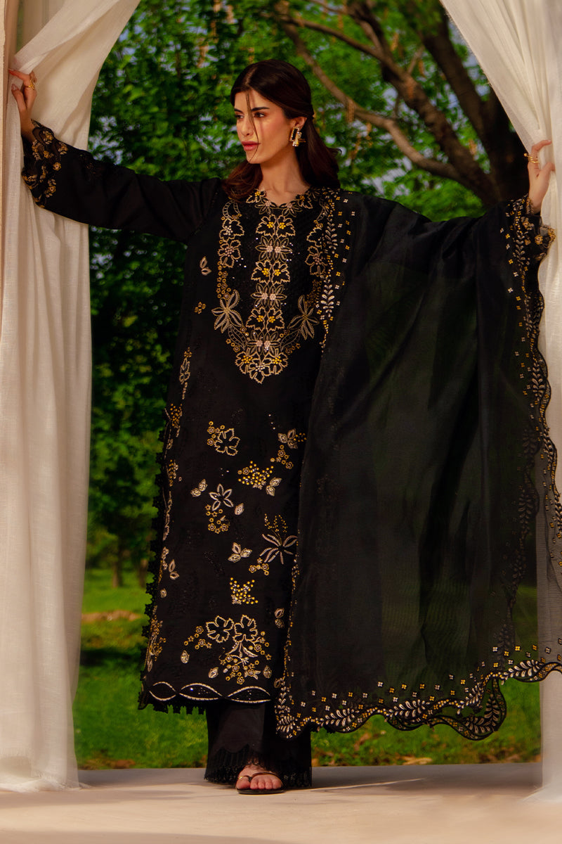 Rang Rasiya Premium Embroidered Lawn Unstitched 3Pc Suit - LAYL(Black)