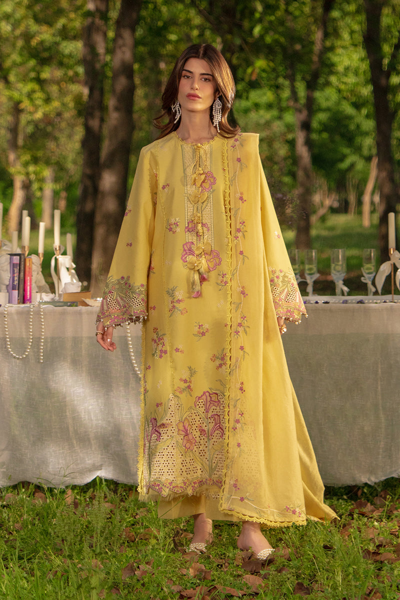 Rang Rasiya Premium Embroidered Lawn Unstitched 3Pc Suit - MYSHA(Butter Yellow)