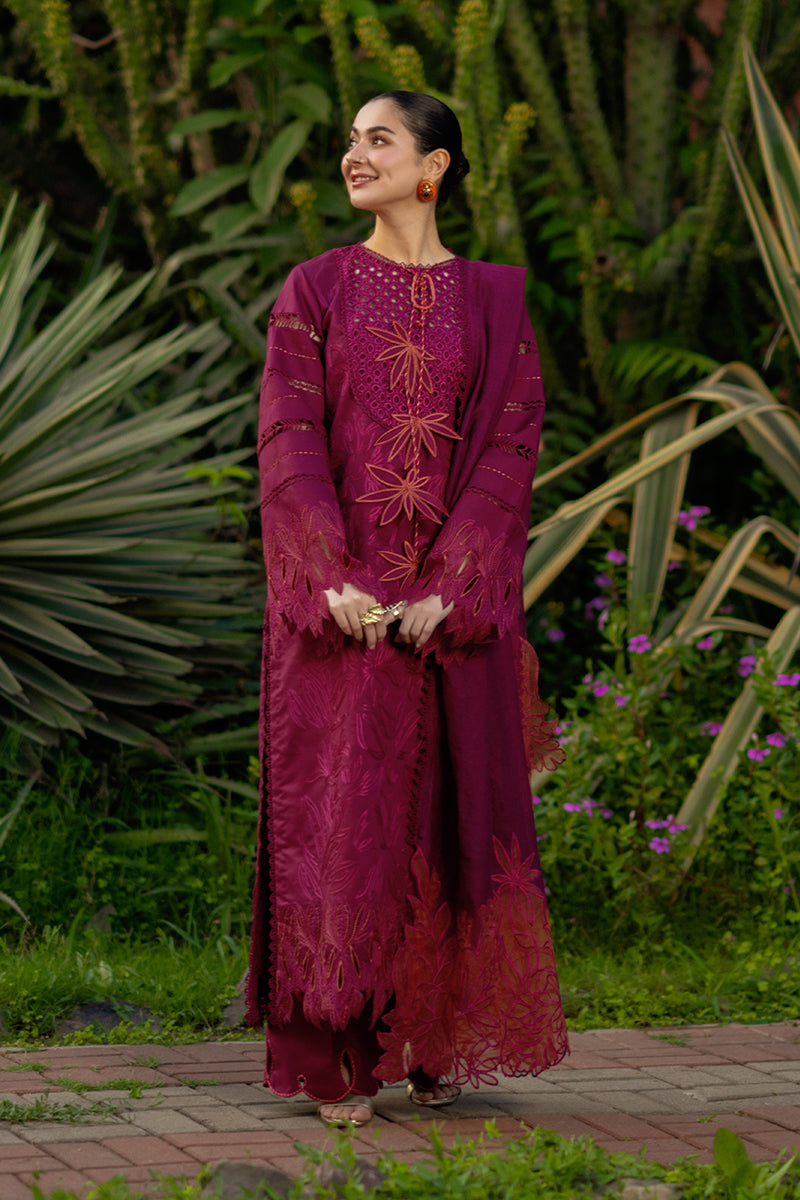 Rang Rasiya Premium Embroidered Lawn Unstitched 3Pc Suit - AYRA(Maroon)