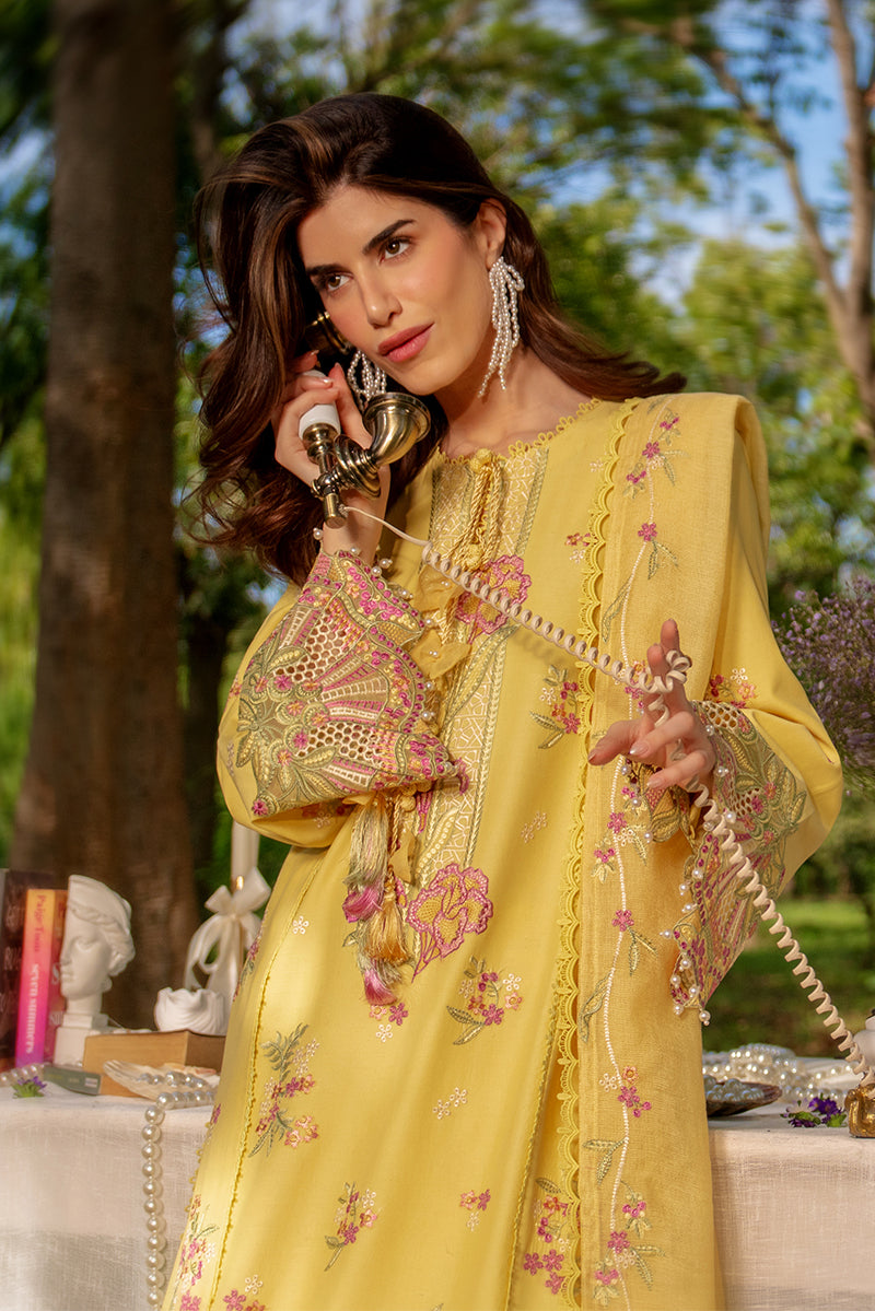 Rang Rasiya Premium Embroidered Lawn Unstitched 3Pc Suit - MYSHA(Butter Yellow)