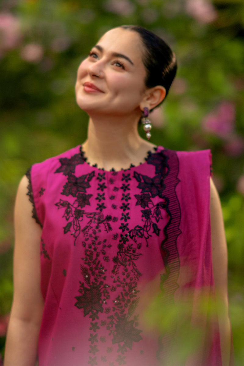 Rang Rasiya Premium Embroidered Lawn Unstitched 3Pc Suit - MAYA(Berry Wine)
