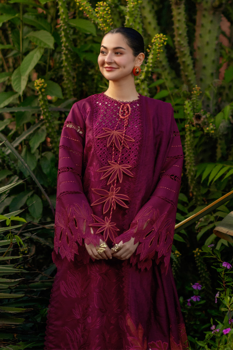 Rang Rasiya Premium Embroidered Lawn Unstitched 3Pc Suit - AYRA(Maroon)