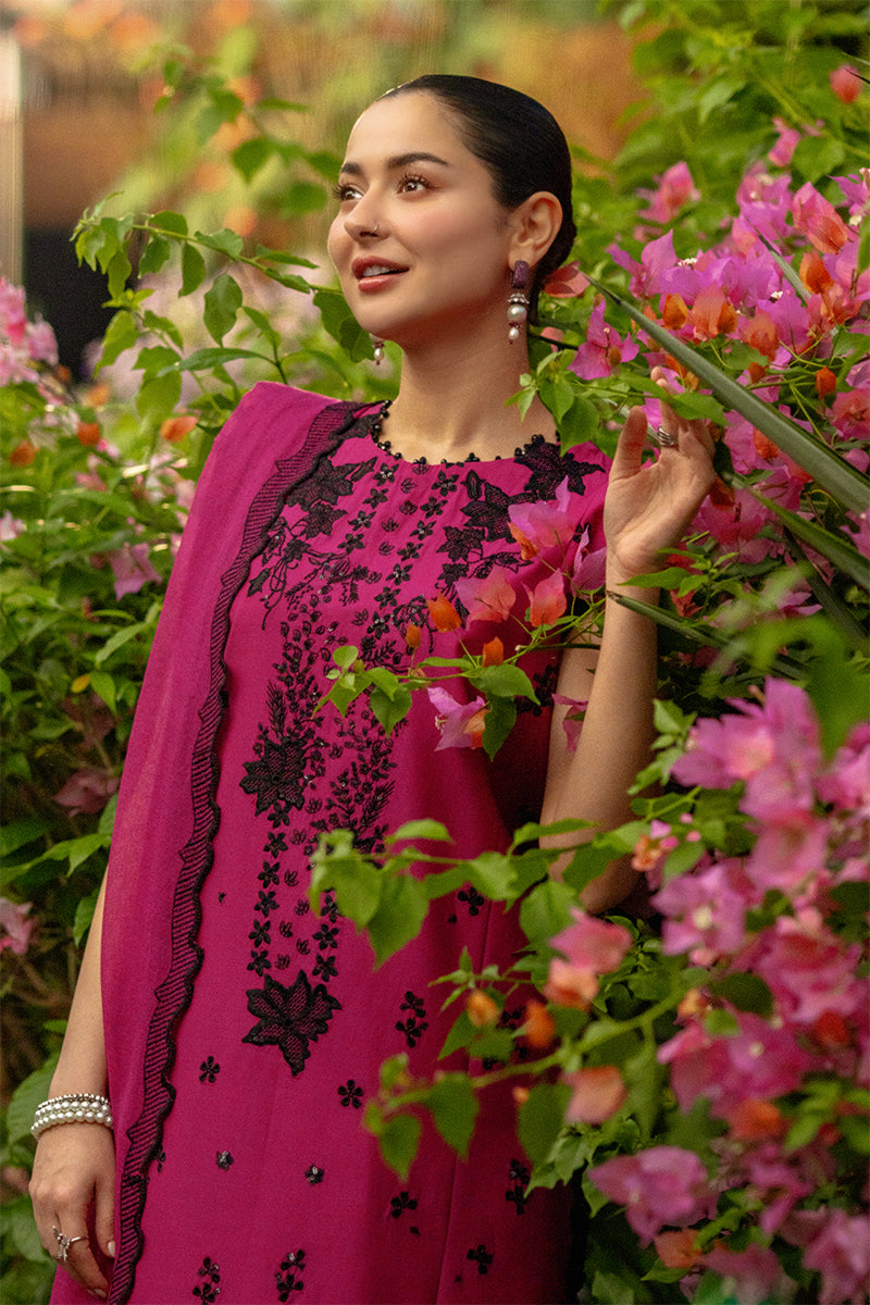 Rang Rasiya Premium Embroidered Lawn Unstitched 3Pc Suit - MAYA(Berry Wine)