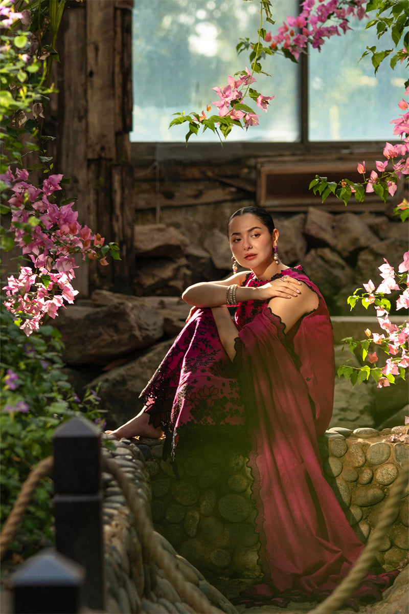 Rang Rasiya Premium Embroidered Lawn Unstitched 3Pc Suit - MAYA(Berry Wine)