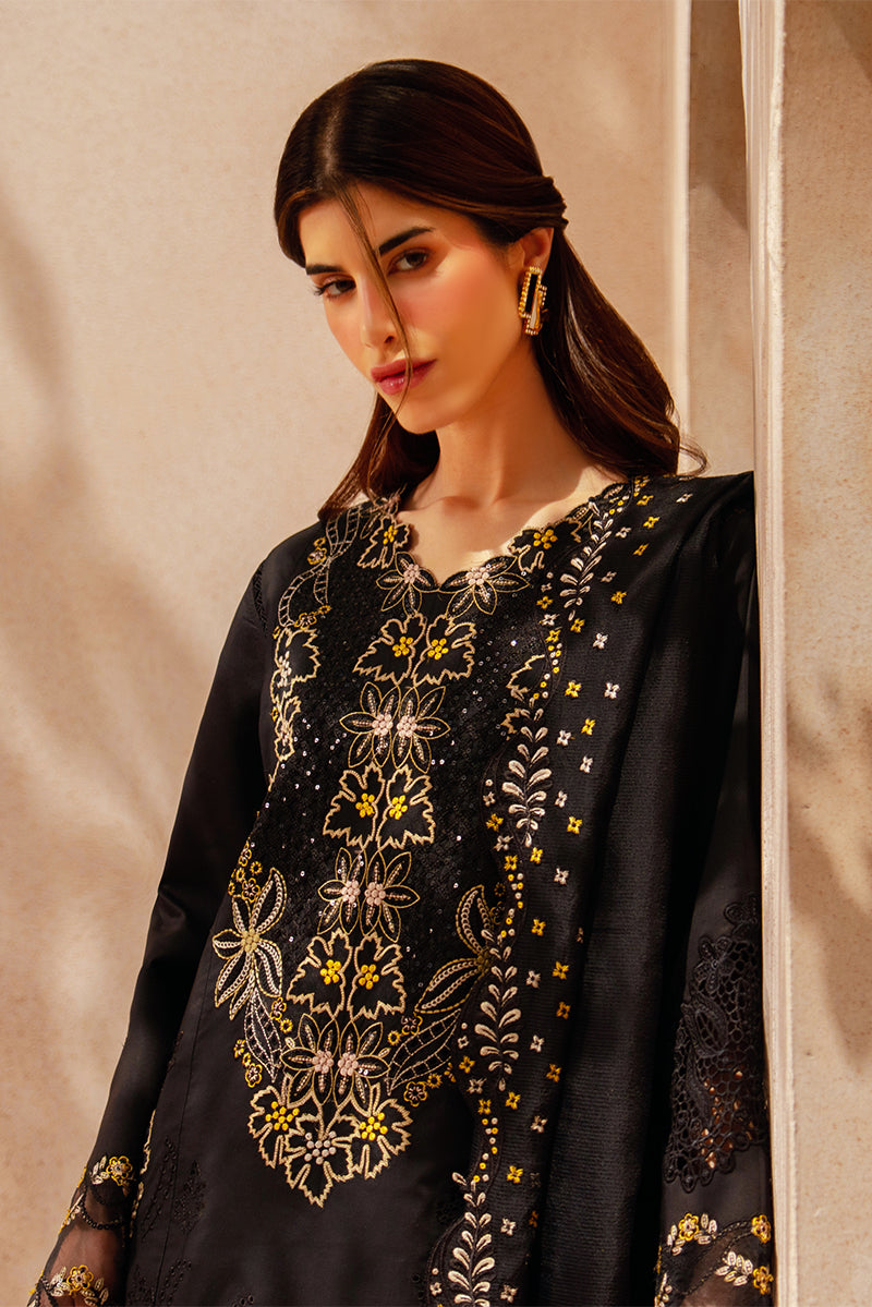 Rang Rasiya Premium Embroidered Lawn Unstitched 3Pc Suit - LAYL(Black)