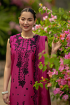 Rang Rasiya Premium Embroidered Lawn Unstitched 3Pc Suit - MAYA(Berry Wine)