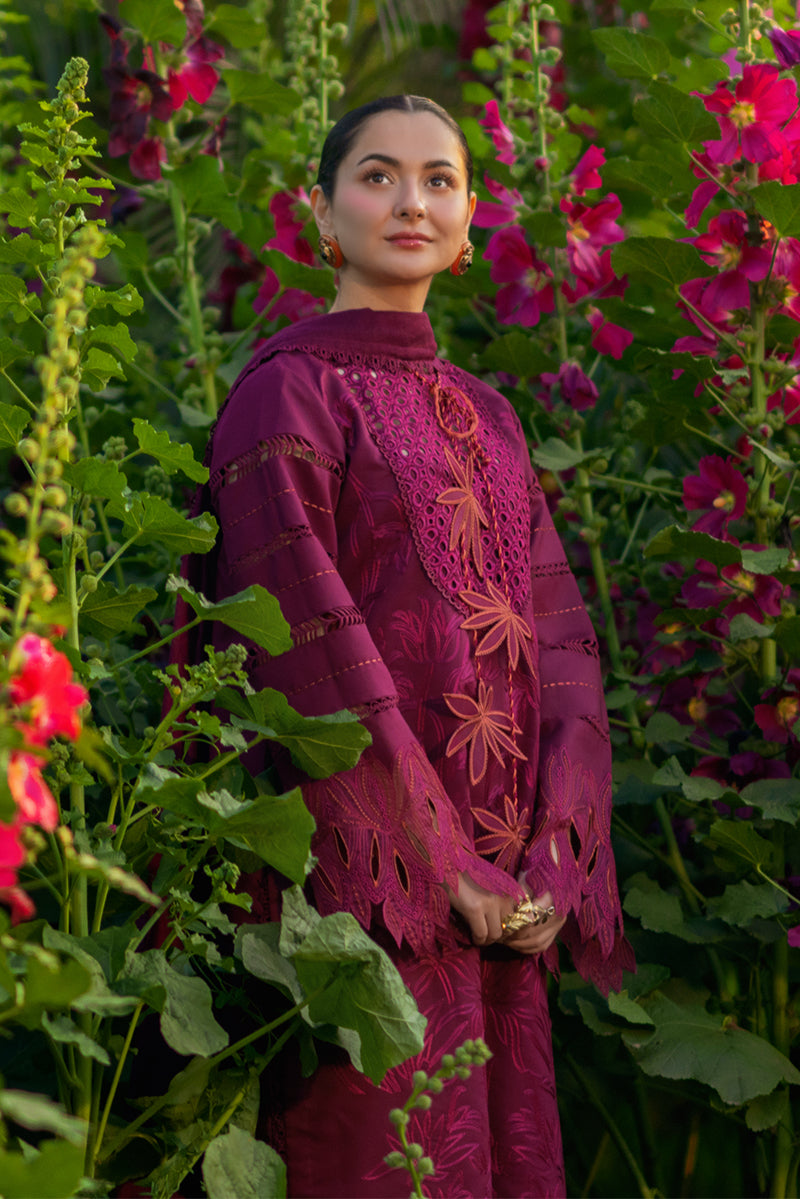 Rang Rasiya Premium Embroidered Lawn Unstitched 3Pc Suit - AYRA(Maroon)