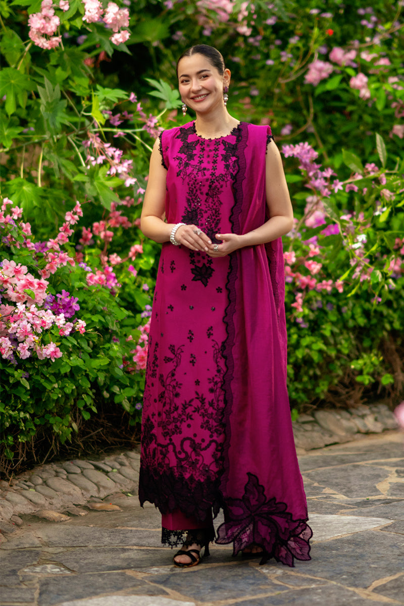 Rang Rasiya Premium Embroidered Lawn Unstitched 3Pc Suit - MAYA(Berry Wine)