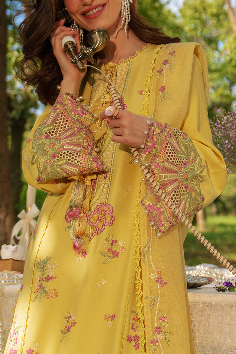 Rang Rasiya Premium Embroidered Lawn Unstitched 3Pc Suit - MYSHA(Butter Yellow)
