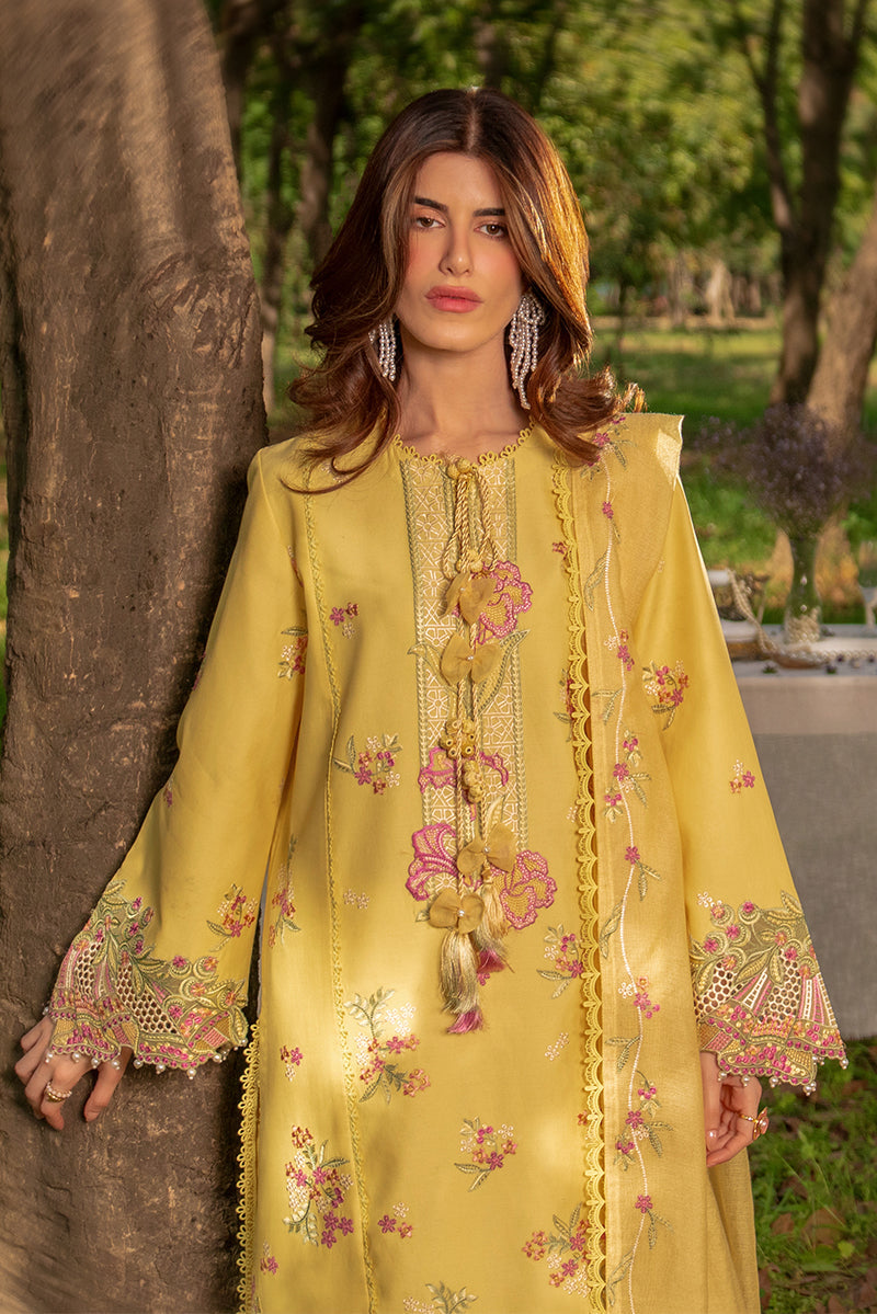 Rang Rasiya Premium Embroidered Lawn Unstitched 3Pc Suit - MYSHA(Butter Yellow)