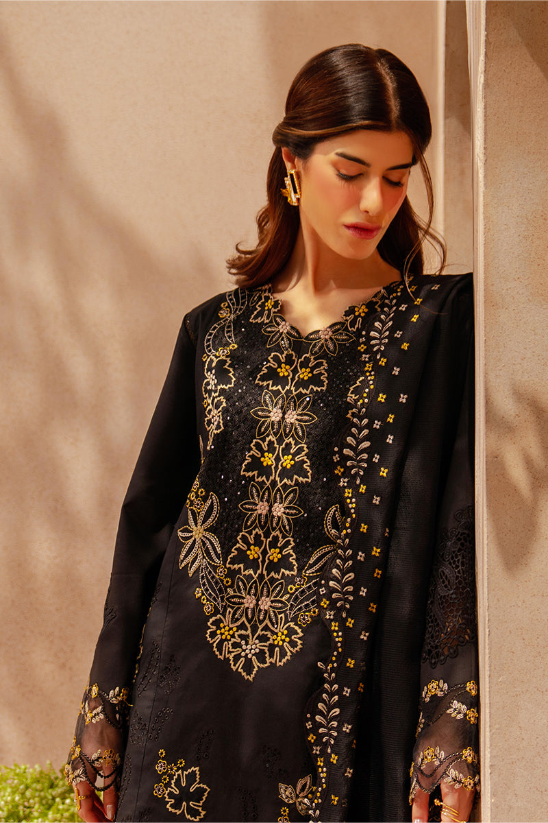 Rang Rasiya Premium Embroidered Lawn Unstitched 3Pc Suit - LAYL(Black)