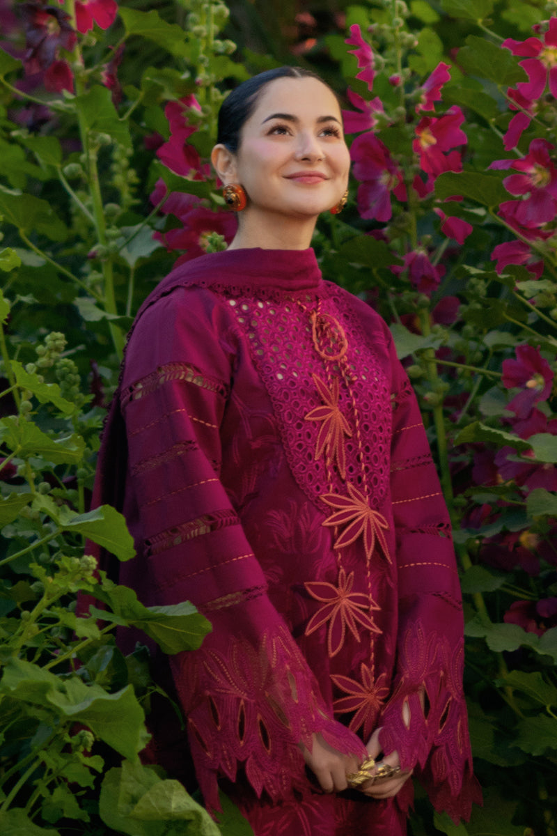 Rang Rasiya Premium Embroidered Lawn Unstitched 3Pc Suit - AYRA(Maroon)