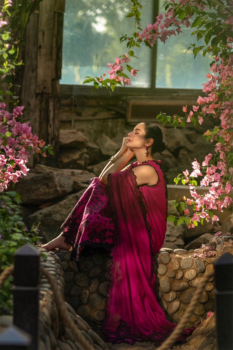 Rang Rasiya Premium Embroidered Lawn Unstitched 3Pc Suit - MAYA(Berry Wine)