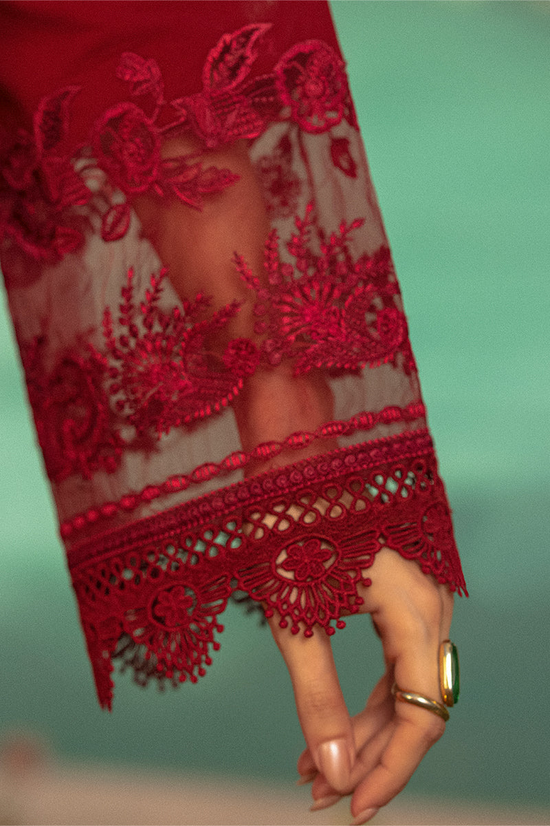 Rang Rasiya Premium Embroidered Lawn Unstitched 3Pc Suit - NEHAL(Ruby Crimson)