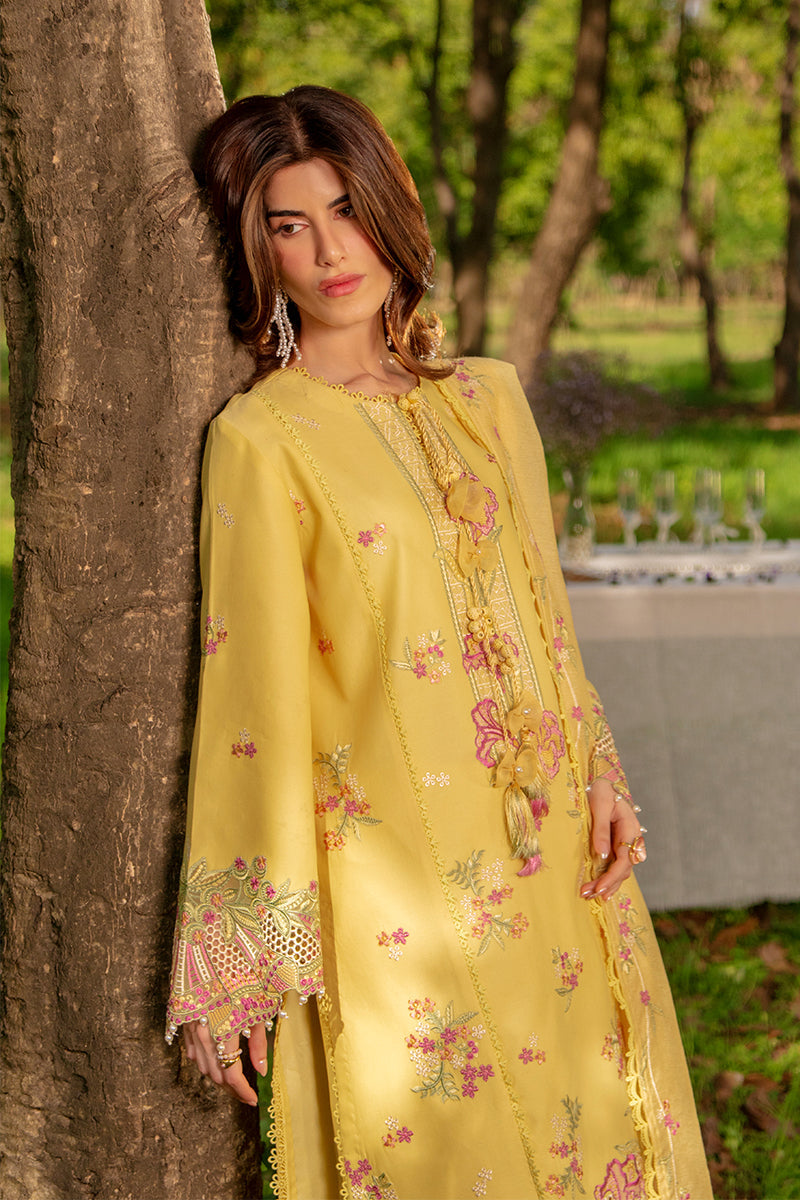 Rang Rasiya Premium Embroidered Lawn Unstitched 3Pc Suit - MYSHA(Butter Yellow)