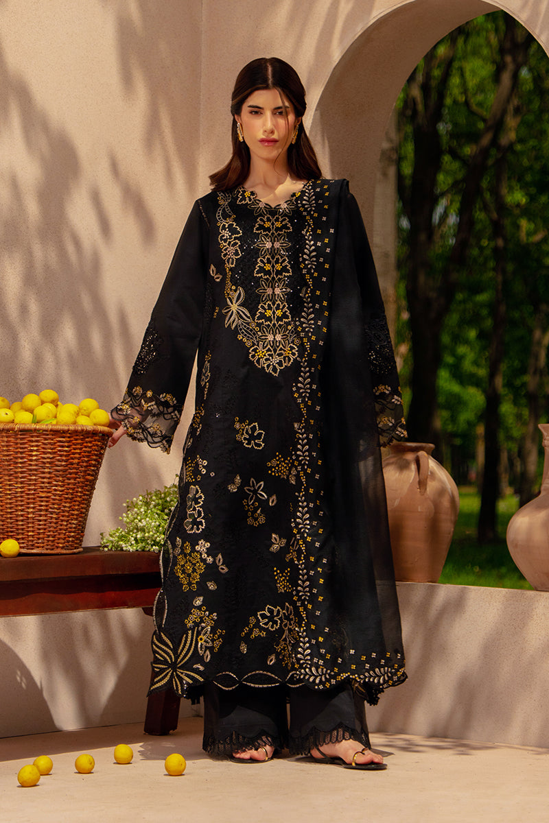 Rang Rasiya Premium Embroidered Lawn Unstitched 3Pc Suit - LAYL(Black)