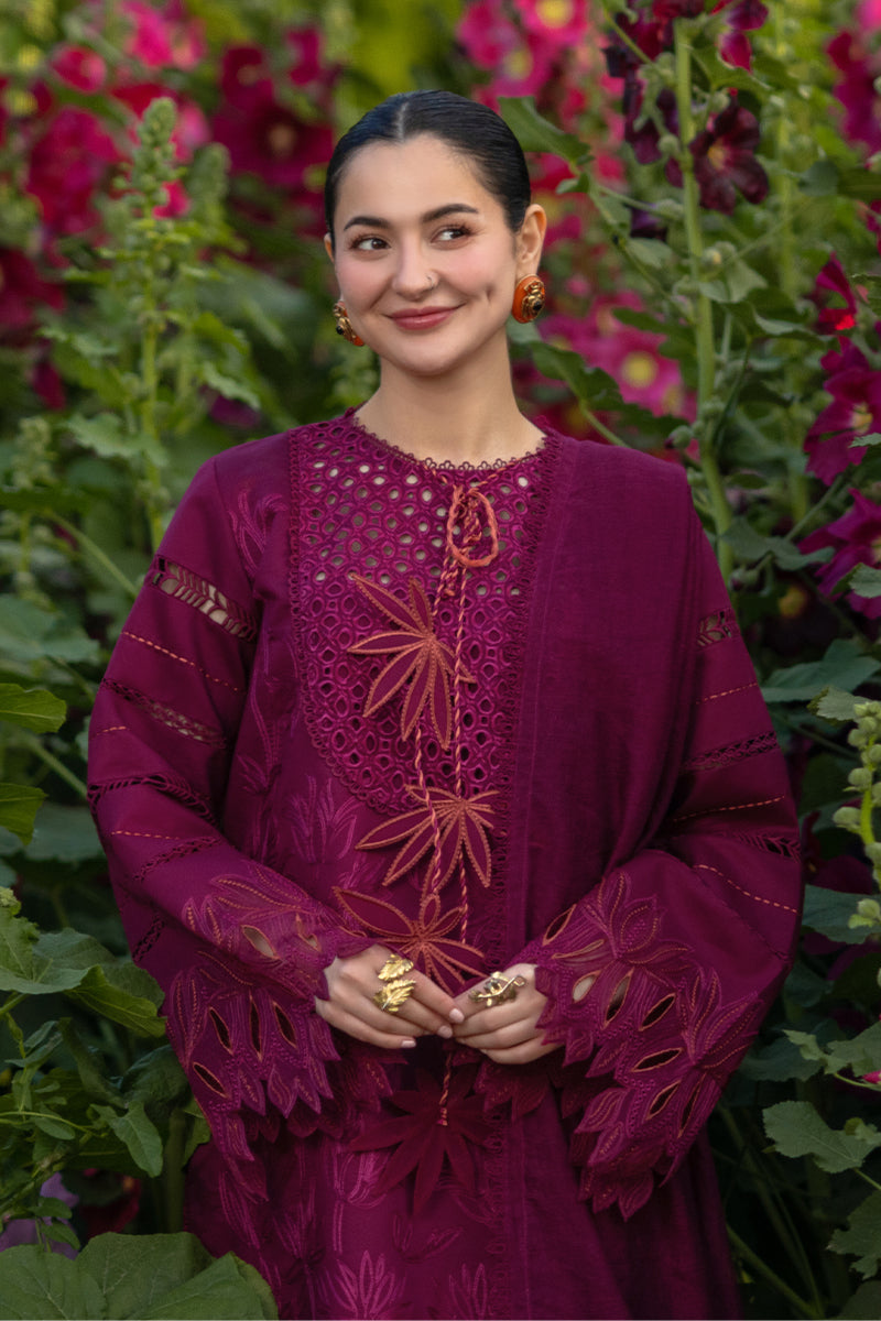 Rang Rasiya Premium Embroidered Lawn Unstitched 3Pc Suit - AYRA(Maroon)