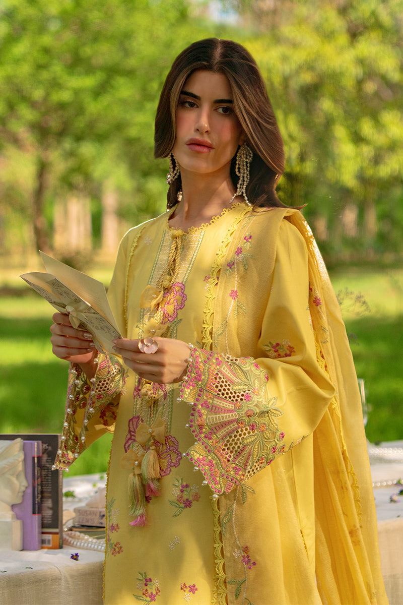 Rang Rasiya Premium Embroidered Lawn Unstitched 3Pc Suit - MYSHA(Butter Yellow)