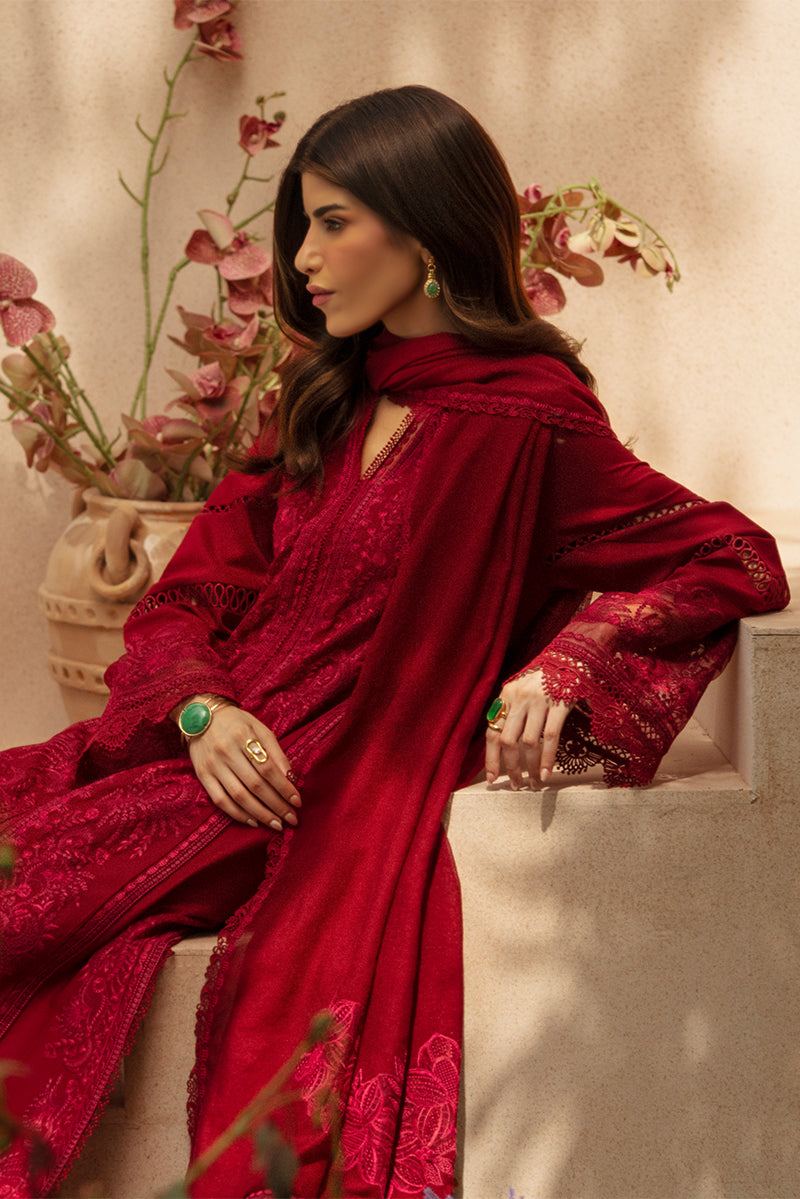 Rang Rasiya Premium Embroidered Lawn Unstitched 3Pc Suit - NEHAL(Ruby Crimson)