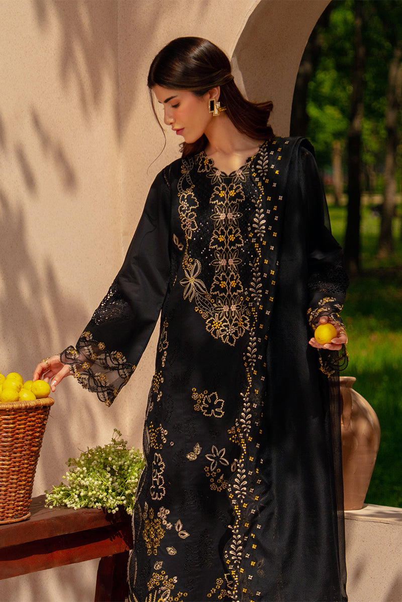 Rang Rasiya Premium Embroidered Lawn Unstitched 3Pc Suit - LAYL(Black)