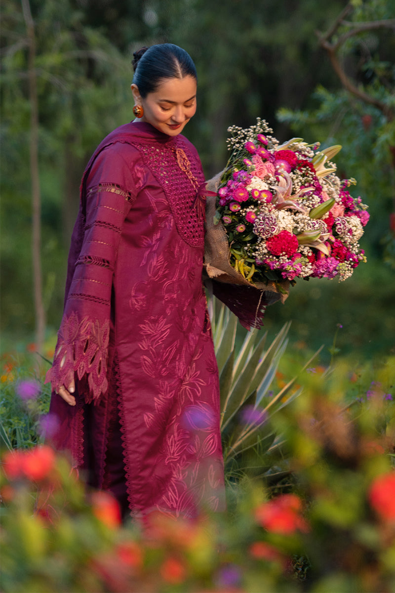 Rang Rasiya Premium Embroidered Lawn Unstitched 3Pc Suit - AYRA(Maroon)
