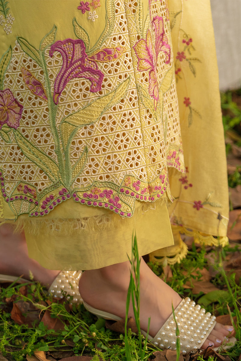 Rang Rasiya Premium Embroidered Lawn Unstitched 3Pc Suit - MYSHA(Butter Yellow)