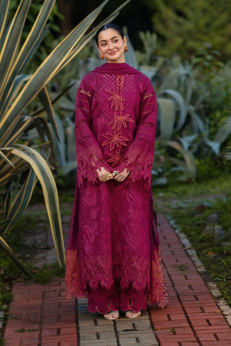 Rang Rasiya Premium Embroidered Lawn Unstitched 3Pc Suit - MAYA(Berry Wine)