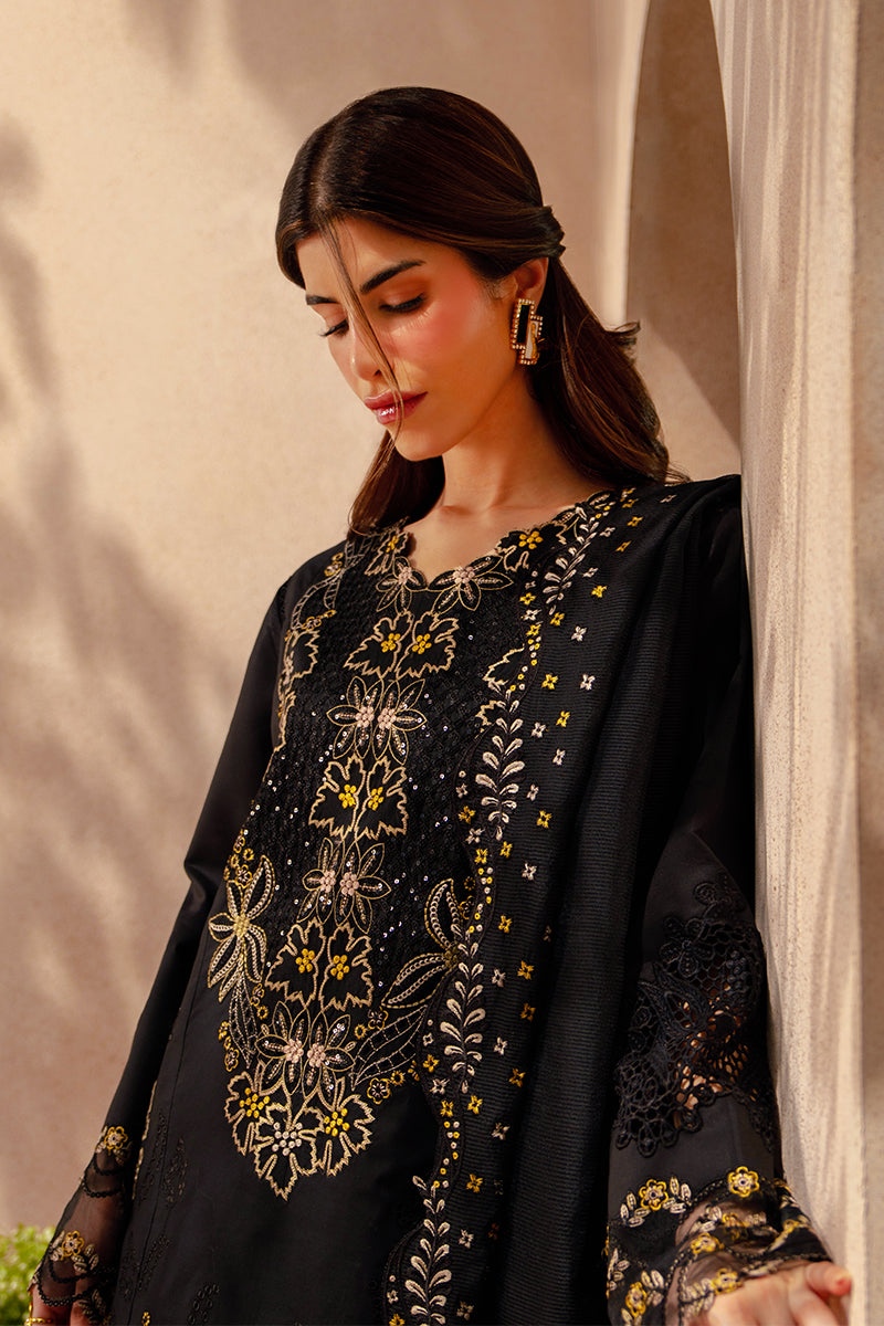 Rang Rasiya Premium Embroidered Lawn Unstitched 3Pc Suit - LAYL(Black)