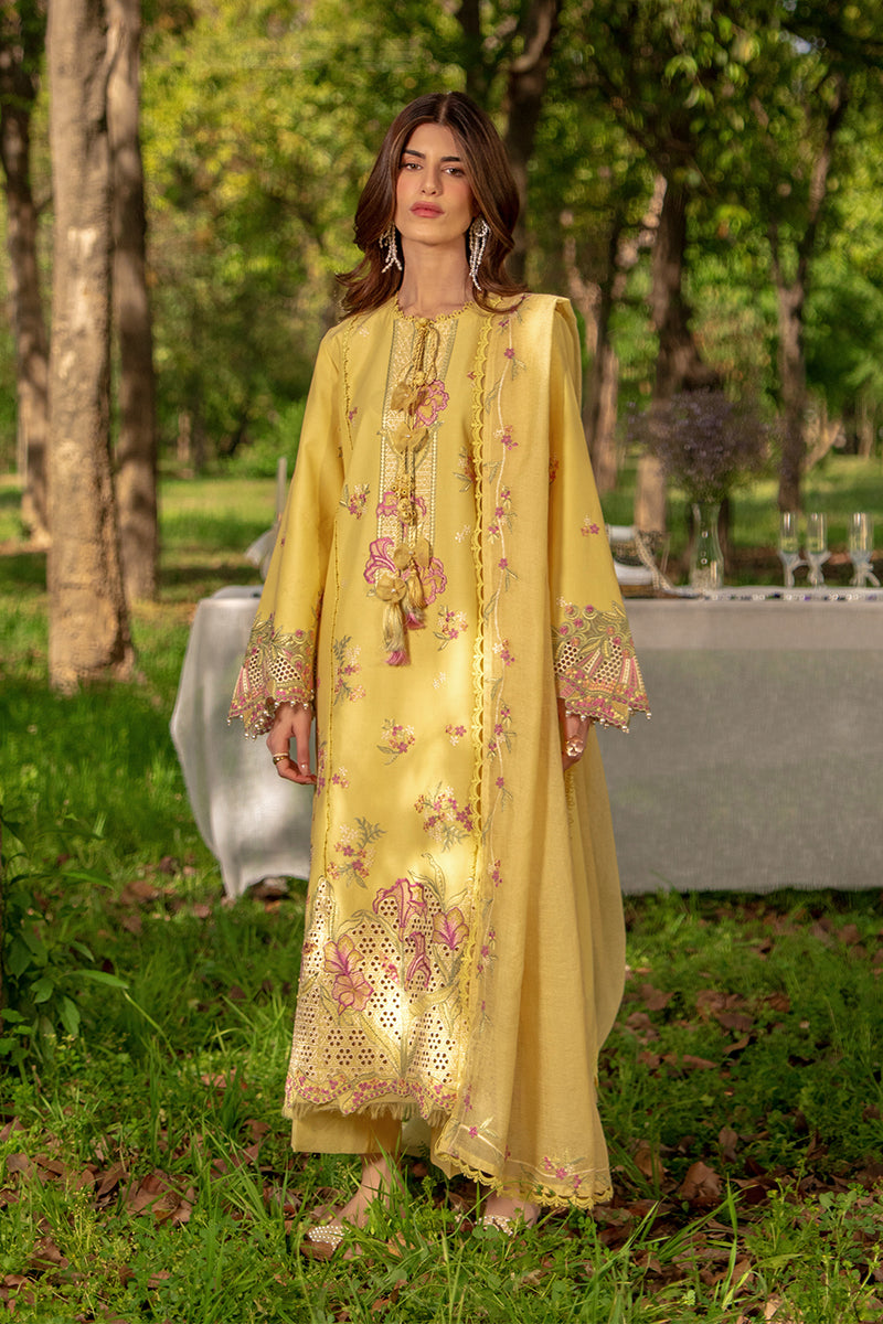 Rang Rasiya Premium Embroidered Lawn Unstitched 3Pc Suit - MYSHA(Butter Yellow)