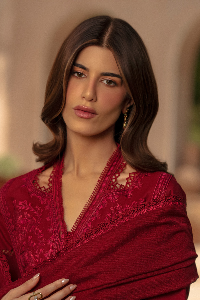 Rang Rasiya Premium Embroidered Lawn Unstitched 3Pc Suit - NEHAL(Ruby Crimson)