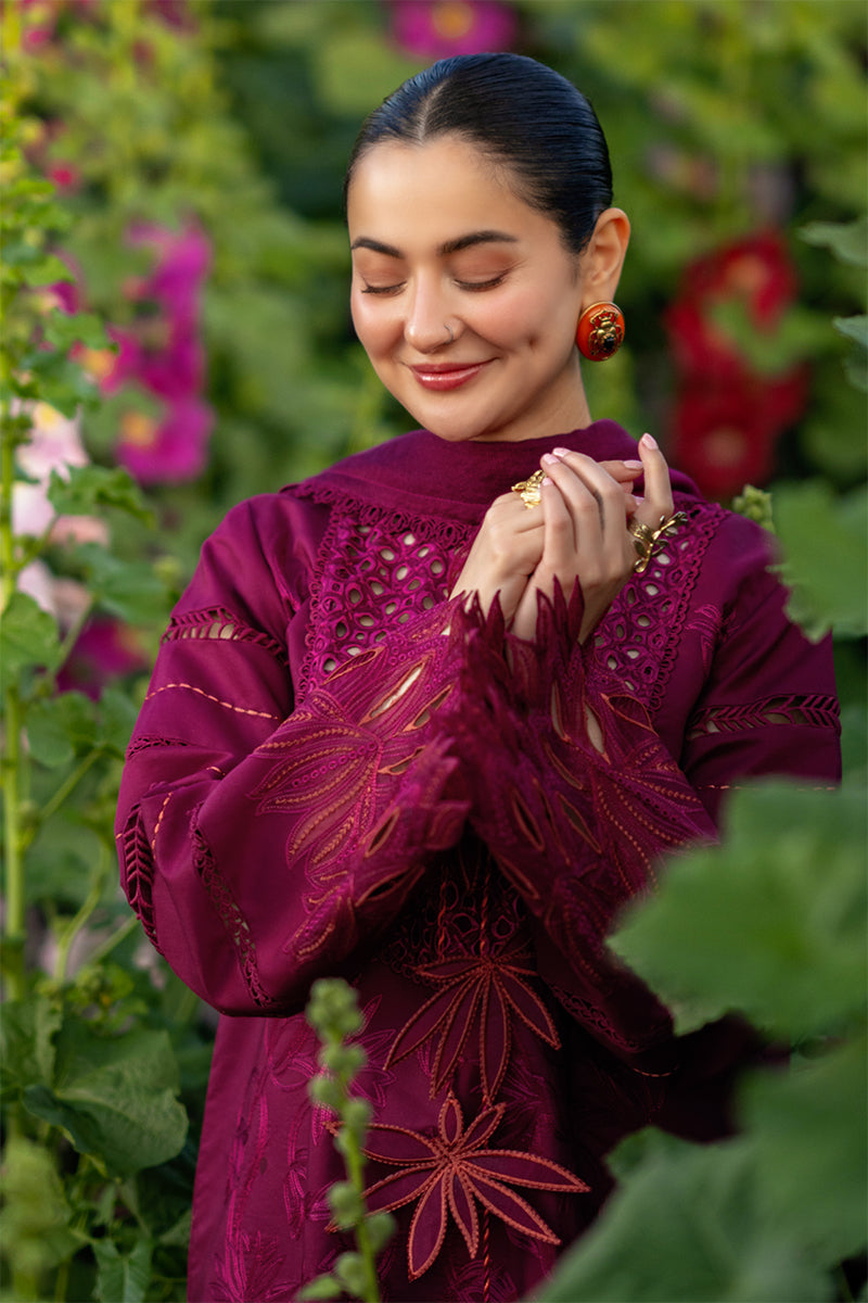 Rang Rasiya Premium Embroidered Lawn Unstitched 3Pc Suit - AYRA(Maroon)